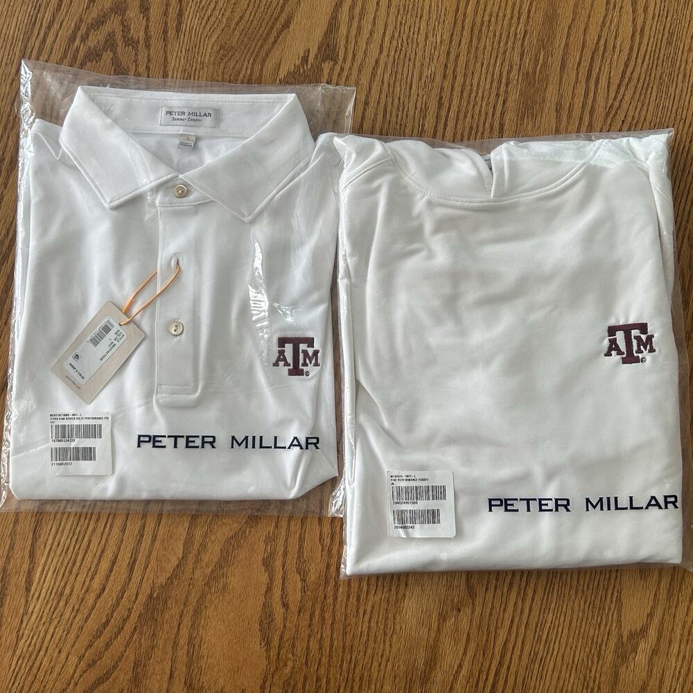 Peter Millar Texas A&M Aggies Men L Polo Pine Performance Hoodie NWT White